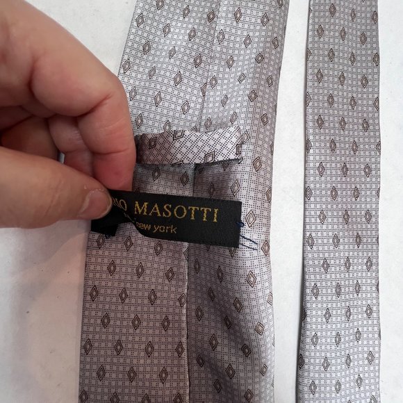 Mario Masotti Mens Silk Necktie Grey Geometric Hand Made Office Gift Fathers Day - Picture 7 of 13